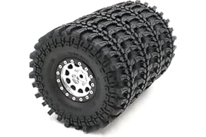HOBBYSOUL 4 neumáticos RC 1.9 para terreno de barro súper agarre Rock Crawler Truck neumáticos suaves de 121 mm y ruedas de aluminio 1.9 Beadlock llantas hexagonales de 12 mm, color plateado/negro