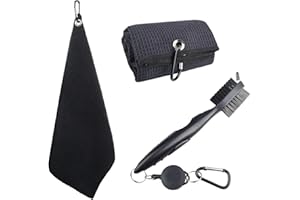 Tyrzol 3Pcs Golf Accessories - Club Brush, Microfiber Towel Kit - Superior Water Absorption & Quick Dry - Golf Cleaning Towel & Brush Tool Kit With Club Groove Cleaner