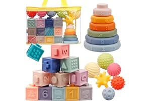 TACOPET Jouet Montessori Bebe 6 Mois, 24 pièces Cube d'activité Bébé Eveil, Souple Sensoriels Jouet Dentition, Jeux Educatif pour Bebe Enfant 6 9 12 Mois 1 2 Ans Garçon Fille