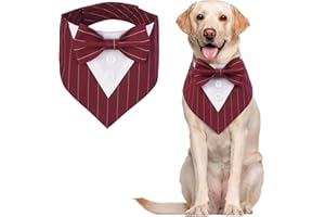 MHaustlie Bandana per cani formale Tuxedo Bandana Cane Wedding Bandana Regolabile Dog Neckerchief with Bow Tie Formal Tux Dog Bandana Cane Bowtie Bandana per cani di piccola taglia (L, Redstripe)