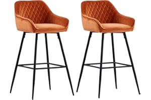 AINPECCA Lot de 2 Tabourets de Bar Oranges, Chaises de comptoir de Cuisine en Velours, avec Repose-Pieds, avec accoudoirs pour Bar, Bistrot et Salle à Manger, Cuisine (2, Orange Velours)