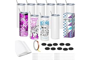 WULAIHO 10 Stück Sublimation Rohlinge 20 oz Trinkhalm für Tassen, White Straight Bulk Edelstahl Tumbler, Sublimationsbecher für Wärmeübertragung, mit Deckel und Stroh, Schrumpffolie, einzeln verpackt