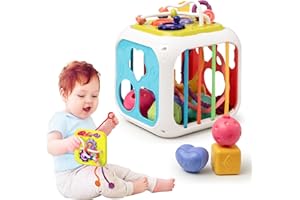 SHINEFINDER Cubo per abilità motorie Cubo di attività 7 in 1 Giocattolo Montessori Giocattolo per abilità motorie Tabellone per Bambini Piccoli Regalo per Bambini 18+