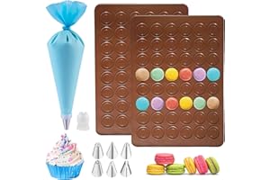 Zasjon 2 Pezzi Stampi in Silicone Macarons con Sac a Poche e 6 Beccucci, 48 Capacità Stampo Antiaderente Stampi per Macarons da Forno Stampo Macarons per Cioccolato, Dolci, Biscotti, 39 x 29cm