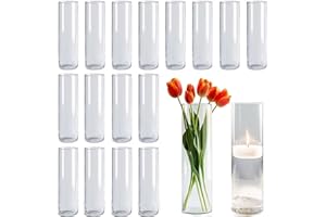 VNITUASR Glasvase Tischdekoration Zylindrische Glasvase Kann FüR Blumen, Kieselsteine, Dekorative Tischvasen Verwendet Werden, Glasvasen Gemischter GrößE KöNnen FüR Hochzeiten (18, 4.5×19cm)