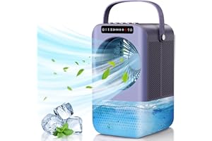 ALLWYOU Portable Air Conditioner Fan, 3 in 1- Desk Fan & Humidifier & Personal Air Cooler, 600ML Large Water Tank, 7 Colors LED Light & UV Light, 2/4 H Timer, 3 Wind Speeds for Office, Home, Dorm