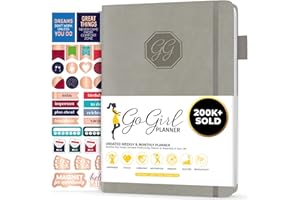GoGirl Planner Pour Femmes - Agenda Hebdomadaire Format Compact, Journal Des Objectifs et Agenda Pour Améliorer la Gestion Du Temps. Non Daté - Commence à n'importe Quel Moment, Dure 1 An - Gris