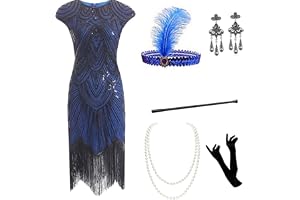 Dam 1920-tals klaff klänning Great Gatsby – paljett pärlfransar Charleston V-ringade klänningar – vintage retro elegant fest