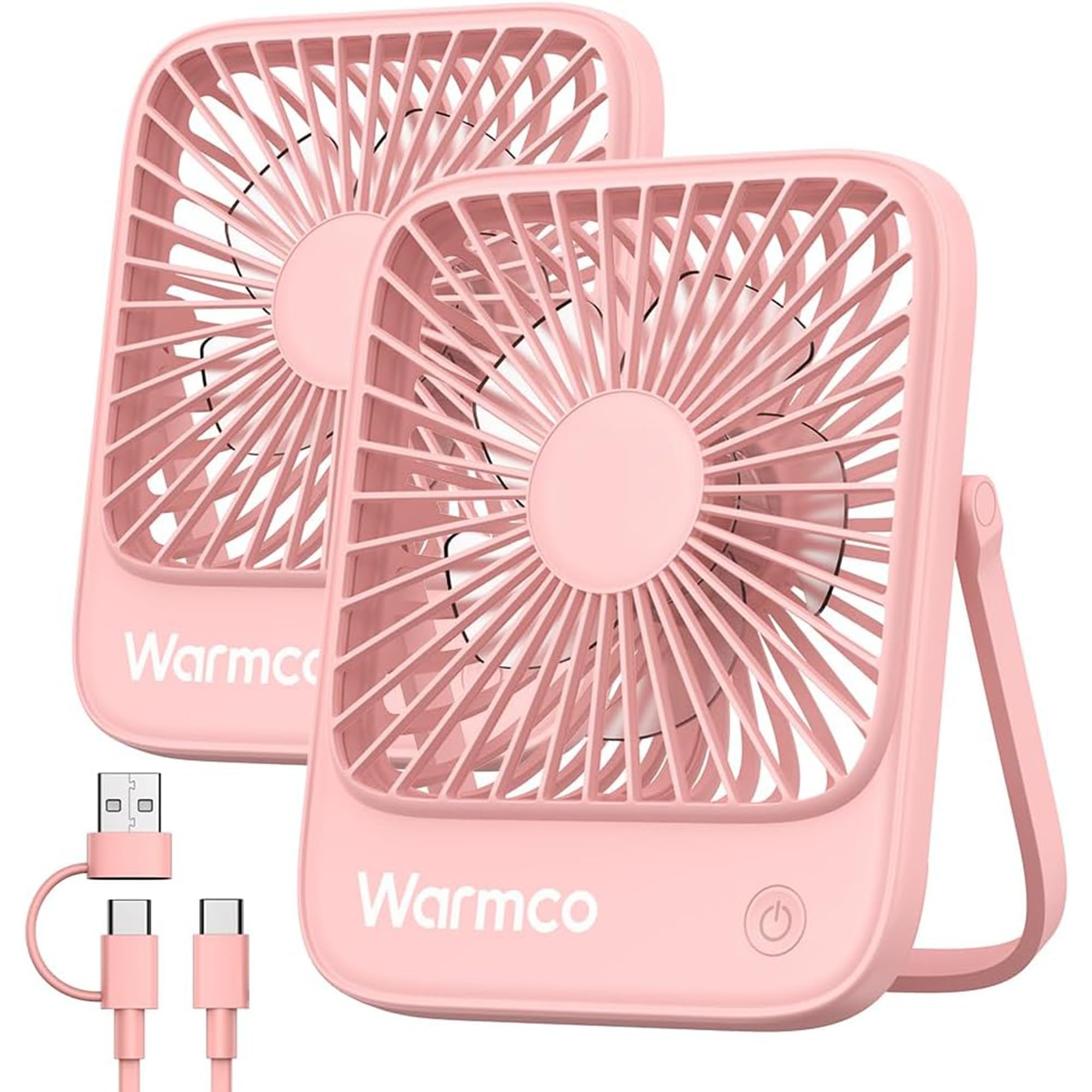 Warmco D1 Masaüstü Vantilatör USB ve Type-C Bağlantılı Taşınabilir Ultra İnce Soğutucu Fan Pembe