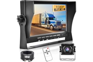 Kit Telecamera Posteriore per Retromarcia Hikity AHD 1080P Telecamera per Auto con 7 Pollici Monitor LCD, Impermeabile Visione Notturna Telecamera Retrovisiva Kit Applicare per Bus/Camion/Camper