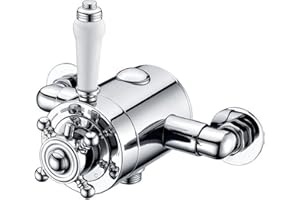 TRADE IN POST Traditional Exposed Dual Shower Mixer Valve Adjustable Classic Style Anti-Scald Thermostatic Device Single Shower Unit Outlet White & Chrome Shower Tap Attachment for Bathroom - 130mm/150mm - VM91