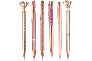 SVALOR Kugelschreiber Roségold Set - 6 Stück Schöne Glitzer Mit Großem Diamant, Pink, Rosa - Geschenke für Frauen, Mädchen, Brautjungfer, Hochzeit, Büro