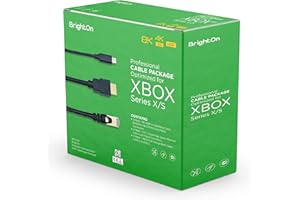 BrightOn Câble optimisé compatible avec Xbox Series X/S | Câble HDMI 2.1 HDR 8K noir 8K @ 60 Hz/4K @ 120 Hz | Câble Ethernet CAT 7 super haut débit | Charge rapide (USB A vers USB C) Câbles de 2