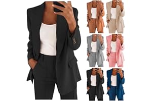 ELSA KEITH Hosenanzüge für Damen Elegant Business Freizeitanzug 2 Teilig Outfit Cardigan Einfarbig Set Vintage Fashion Blazer Langarm Casual Loungewear Sportlich Locker Jogginganzug Lässige Anzüge