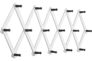 SKOLOO Accordion Wall Hanger, Expandable Coat Rack Wall Mounted, Solid Wooden Wall Hat Rack, 16 Peg, Black on White