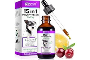 ZIXAOK Gouttes multivitamines 15 en 1 pour chiens - Vitamines, compléments alimentaires et minéraux pour chiens - Glucosamine, MSM pour la peau et le pelage, la santé cardiaque, les os, les articulations, le