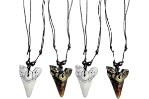 NIKSULTANT 4Pcs Simulated Shark Tooth Necklace Shark Tooth Necklace Adjustable Cotton Cord Fashionable Surfer Necklace Shark Teeth Design for Surfing Enthusiast Beach Gathering Role playing Vacation Tour Paired
