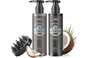 ‎JVR Bartshampoo & Conditioner Set, JVR Bart Care Set für die Tägliche Bartpflege, Erweicht, Glättet & Stärkt den Bartwuchs, Reinigung & Befeuchten, mit Massagebürste, Geschenke für Männer, 2 x 200ml