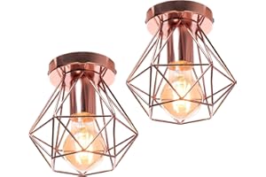 iDEGU Lot de 2 Plafonnier Industriel Vintage Lustre Suspension E27 Rétro Luminaire Design Cage Fer Lampe de Plafond pour Couloir Salon Cuisine Chambre, Ø16cm (Cage A, Or Rose)