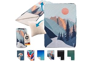 Skandika Couverture de Camping Liva | Couverture Outdoor 4 en 1, 200 x 135 cm, Plaid, Sac de Couchage, Oreiller, Dessous Fourrure synthétique ou Nylon, imperméable (Montagnes | Fourrure Teddy)