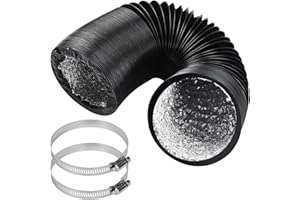 FULHDEDI Flexible 6-Zoll-Aluminiumkanalisation,ø150mm Abluftrohr, 5m PVC Abluftschlauch, Schwarz Flex-Schlauch Abluftschlauch mit 2 Schlauchschelle Edelstahl für Mobile Klimaanlage, Trockner, Abluftventilator