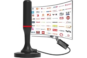 QGCLEARSO DVB-T/DVB-T2 HD Antenna, TV Indoor Antenna for Smart TVs with Amplifier and Magnetic Base for 360° HD Reception. Supports 4K/1080P - All TVs DAB/UHF/VHF (3 Metre Cable)
