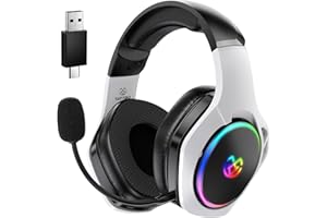 TATYBO Casque Gaming sans Fil, Casque PS5 avec Micro Bruit Environnemental, 7.1 Son Surround, Batterie de 35H, Transducteurs 50mm, Oreillettes Respirantes, Casque Gamer pour PS5 PC PS4 Switch,Noir Blanc