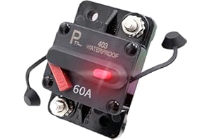 PARTS PTT Disyuntor 60A 12–48V DC impermeable IP67 con LED indicador, desconectador de batería con reinicio manual y pernos 1/4", para coche, camper/RV, barco y sistema solar
