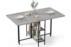 ‎MONDEER Mondeer Mobiler Klappbarer Esstisch, Klapptisch mit 2 Offenen Ablagen für Kleine Räume Esszimmer Küche, 140 x 80 x 75 cm, Grau