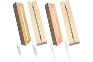 CDIYTOOL 4 basi per display a LED in legno, 2 pezzi, luminosità variopinta regolabile e 2 pezzi di colore caldo rettangolare in legno illuminato basamento per lastre di vetro acrilico e resina Art