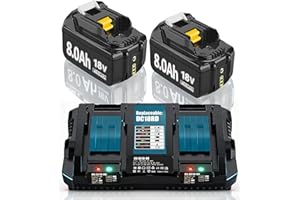 Hohe Kapazität 2X 18V 8.0Ah Ersatzakku für makita + Dual Port 6A Ladegerät für DC18RD Kompatibel für BL1860B BL1850B BL1840B BL1835 194205-L1845 BL1890 BL1430 BL1835 194205 with LED Werkzeugakku.