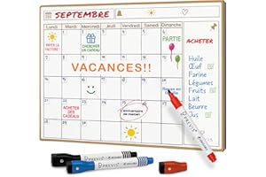 Previs Calendrier Magnetique A3 (30x40CM) avec 3 Marqueurs Premium - Planning Frigo Mensuel - Organisateur Familial Polyvalent Aimanté 2024
