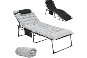 KingCamp Bardzo duży leżak kempingowy, leżak do opalania z bawełną, leżak ogrodowy, łóżko kempingowe, łóżko składane z regulowanym oparciem i poduszką pod głowę, do ogrodu, na urlop, do 150 kg