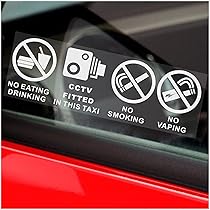 10 Adesivi Divieto Di Fumare E Mangiare Per Taxi - 6x15cm Con Scritte In Italiano - Foto 9