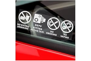 PLATINUM PLACE 2 x Stickers No Eating Drinking Smoking Vaping Signs CCTV Fitted Taxi Security Vehicle Protection Health and Safety WINDOW Minicab Minibus Cab Van Bus Truck Notice 150x50mm White On Clear