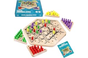 ENIKMOSD Triggle Spiel Gummibänder,Ketten Dreieck Schachspiel Holz,Intellektuelles schachbrettspiel für 2-4 Spieler,Strategie Steckbrettspiel Triggle Board Game für Familienaktivitäten Kinder Erwachsenen