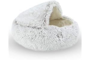 Queta Cuccia per Gatti Cani, 2 in 1 Lettino Morbido per Gatti Cani in Soffice Lanugine, Morbido in Uso Aperto e Caldo in Uso Semichiuso per Piccoli Animali Comestici, 40 x 40 cm