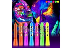 CHASPA Neon Face Paint Crayons Kit, 6 Colors Glow in the Dark Paint for Adults Kids, UV Face Paint, Fluorescent Brightest Glow under UV for Halloween, Makeup Party, Party Carnival