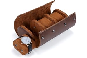 BAIGIO Tragbar Uhrenbox Uhrenrolle mit Uhrenkissen, Travel Watch Box Case, PU-Leder Uhrenaufbewahrung Reise Uhrenkasten Uhrenetui 3 Fächer Uhren Aufbewahrungsbox Uhrenkoffer für Damen Herren, Braun