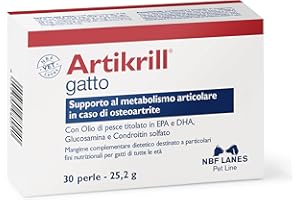NBF Lanes | Artikrill Gatto, 30 Perle Appetibili, Supporto Metabolismo Articolare in Caso di Osteoartrite in Gatti di Tutte le Età