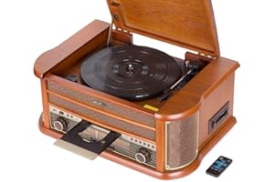 Reflexion HIF2002 Retro Stereo System with Turntable, Cassette, CD Player and Radio (FM, CD, MP3, USB, Illuminated LCD Display, Remote Control, 2 x 40 Watt Music Power), Brown