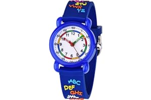 KZKR Montre-Bracelet à Quartz pour Enfants Filles garçons Petits Enfants Enseignants Facile à Lire pour Apprendre l'heure Sport Montre Motif 3D Lettre