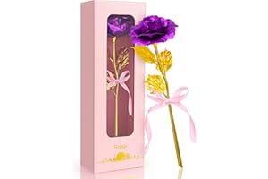 Asddage Ewige Rose Geschenke für Frauen Mutter Freundin Frau Oma Geburtstagsgeschenke, 24K Goldene Rose künstliche Blumen (Lila)