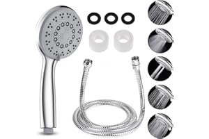 Rovtop Douchette Pommeau de Douche 5 Modes de Douchette à main Douchette amovible Tête de douche +Tuyau de Douche Flexible Tuyau en Acier Inoxydable 1.5 M