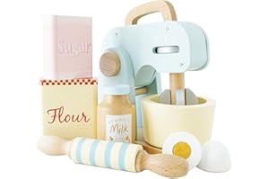 Le Toy Van - TV285 - Mixer-Lernspiel aus Holz, 2 Jahre, Mixer mit 8 Zubehörteilen, Montessori-Spiel, Öko-Spielzeug, inklusive 1 Nudelholz, 1 Schüssel, Eier, Mehl, Milch, Zucker