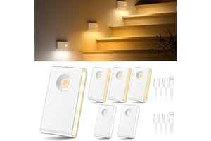 ‎DAPHOMEU daphomeu 6 Stück Nachtlicht mit Bewegungsmelder, 3 Farben und Dimmbar Treppenbeleuchtung, Aufladbar Bewegungsmelder Innen, LED Nachtlicht Kinder für Treppen, Flure, Schlafzimmer, Badezimmer