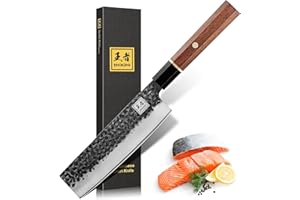 ENOKING Coltelli da Cucina Nakiri Professionali 17.8cm Coltello Giapponese Forgiato Mano, Coltello da Cucina Affilato per Frutta e Verdura con Supporto in Ebano Manico in Palissandro Africano