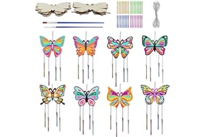 GAROMIA 8 Bricolage Papillon Carillons éoliens en Bois pour Enfants Activité Anniversaire Papillon Activite Manuelle avec Poignée pour Fille Anniversaire Fête