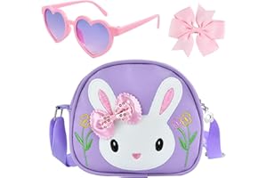 QIZHIQIAMY Sac a Main Fille, Sac à Main Fille Lapin, Sac à Dos de Pâques, Sac a Main Enfant, Sac Petite Fille, Cadeau Pâques Enfant avec Lunettes Roses et Nœud pour Cheveux, Bretelles Réglables