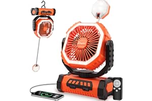 OUTACT Ventilatore Campeggio 20000mAh con Luce LED, Ventilatore Portatile Ricaricabile con Gancio e Telecomando, Ventilatore USB Scrivania per Esterno Tenda Spiaggia Allaperto - Arancione